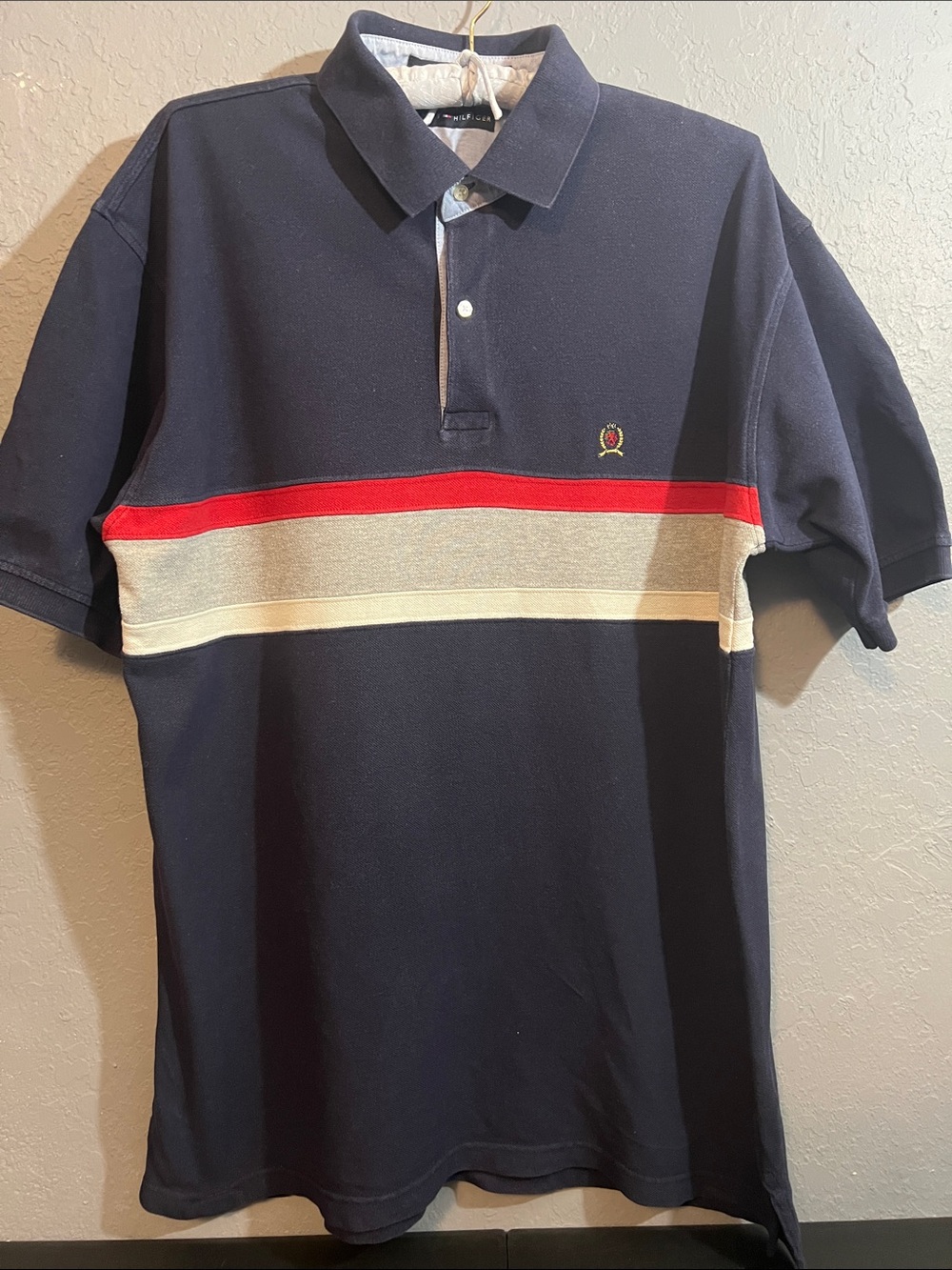 Tommy Hilfiger Navy Polo with Red and Cream Stripes